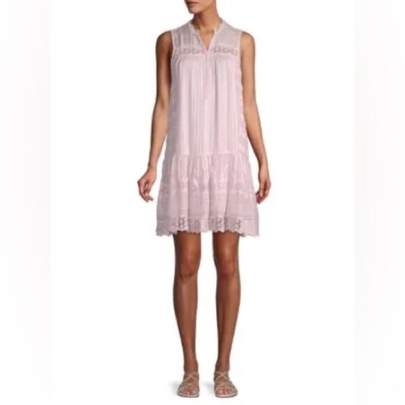 NWT REBECCA TAYLOR Pink Silk Lace Trim A-Line Mini Dress. Size 8